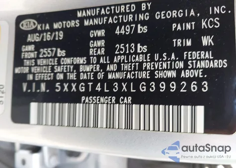 2020 Kia Optima Lx z USA, uszkodzony, nr VIN 5XXGT4L3XLG399263